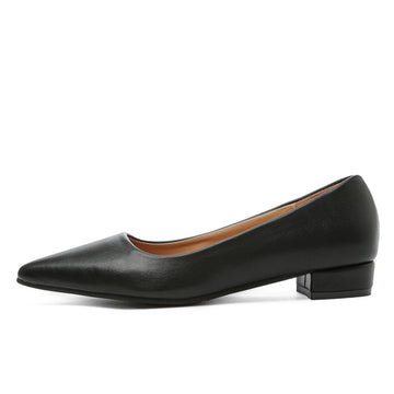 Xajzpa New Pointed Toe Shallow Mouth Square Heel Small Leather Shoes Women's Elegant Fashion High Heels Dress Shoes Zapatos Mujer